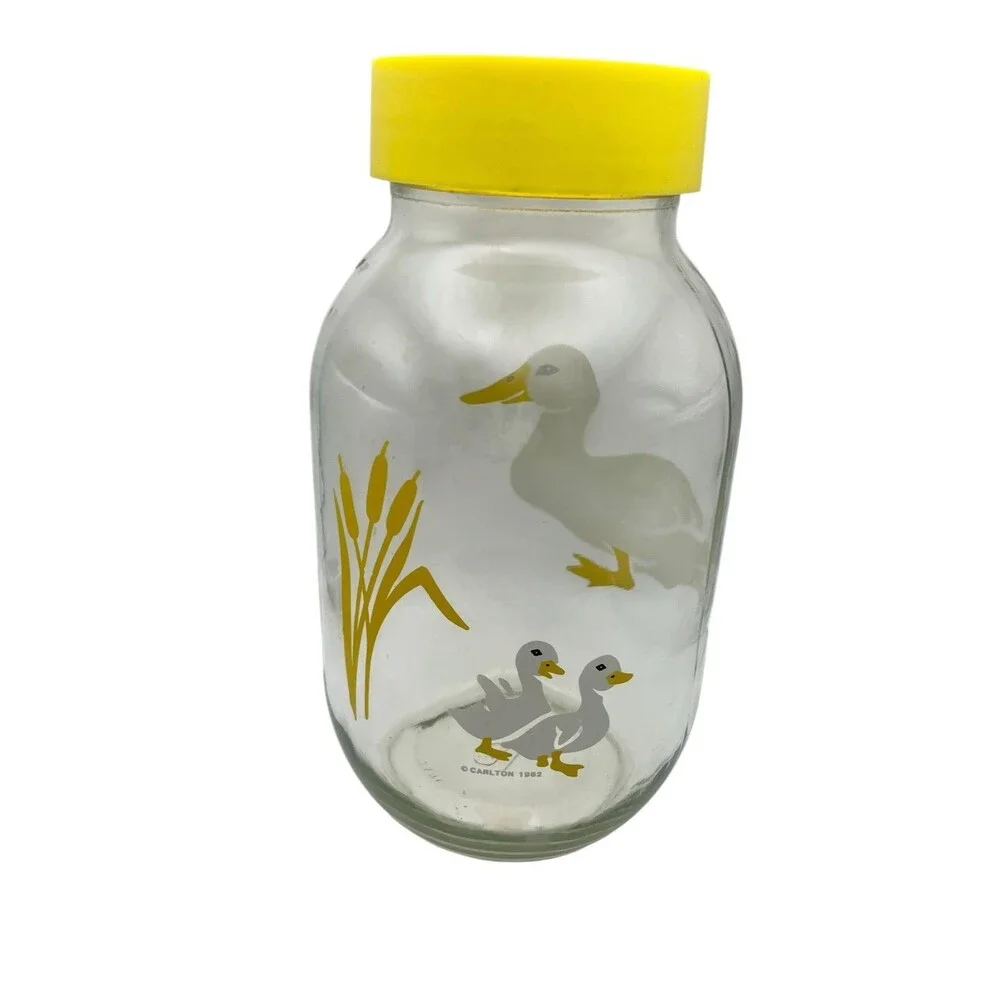 Vintage 1982 Carlton Glass Duck 3 Liter 3L Jar Canister Sun Tea With Yellow Lid - Picture 2 of 6